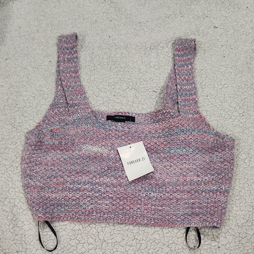 Forever 21 Pink & Light Gray Marled Knit Crop Tank